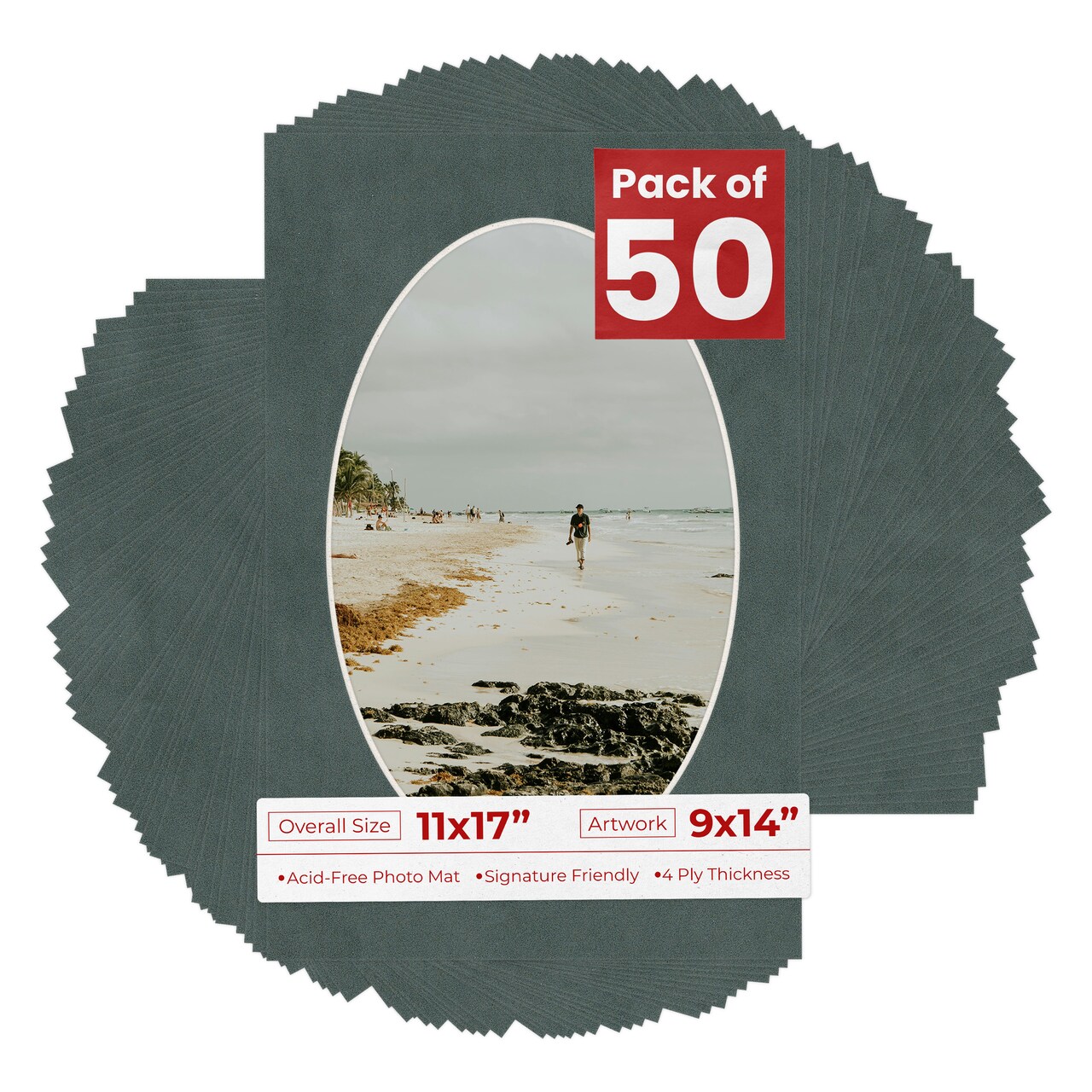 Dark Grey Suede Mat Board for 11x17 Frames - Oval Opening for 9x14 Photos
